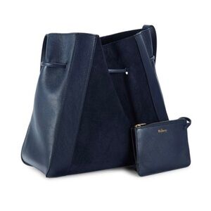 Mulberry Small Millie leather and suede Navy Tote Bag with Pouch
